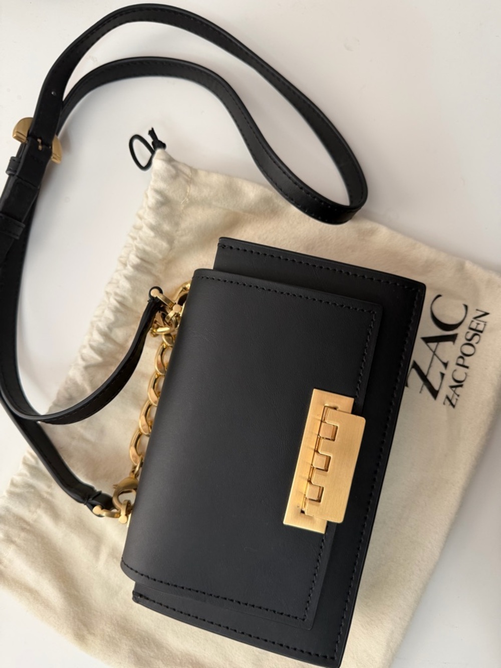 ZAC Zac Posen Black Leather Crossbody with Gold Hardware - Picture 2 of 8